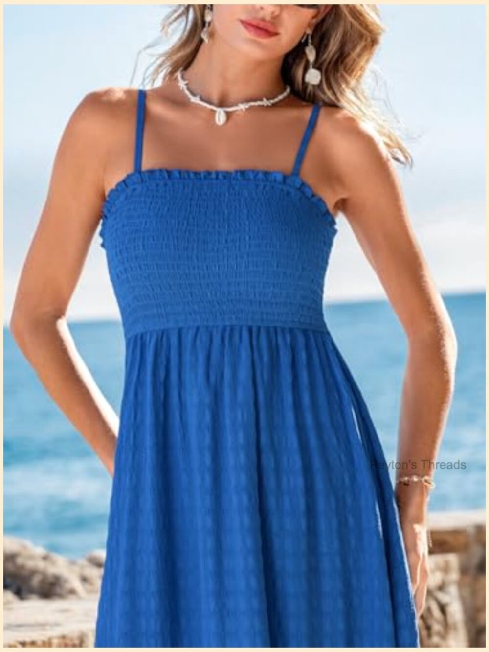 CUPSHE Women's Boho Smocked Maxi Sundress With Adjustable Spaghetti Straps - Picture 6 of 7